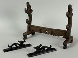 pair of antique cast iron cat bookends on stand