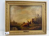 an oil painting of cows in a field by a stream by a tree