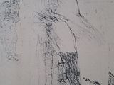 drawing of a man walking down a street with his hand in his pocket