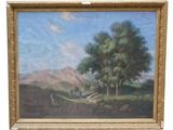 une image représentant un tableau représentant un paysage avec des arbres et des vaches