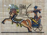 an image of a painting of two people on a horse drawn carriage