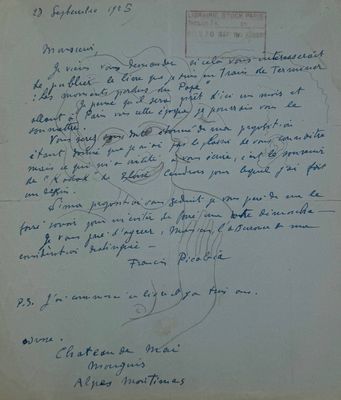 an old handwritten letter with a picture of a woman ' s face