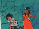 une image représentant un tableau où l'on voit une fille et un garçon sur une paroi rocheuse