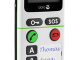 the phone is white and has a green trimming on it