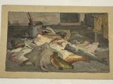 a picture of a painting of a man laying on a bed