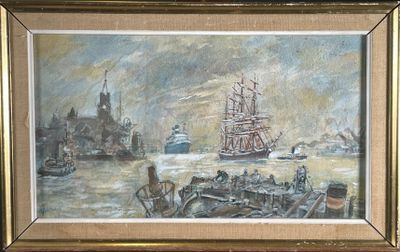 une image d'un tableau représentant un bateau dans l'eau