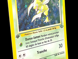une carte Pokémon jaune sur laquelle figure l'image d'un Pokémon jaune