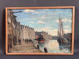 tableau représentant une scène portuaire avec des bateaux et des personnes sur un quai