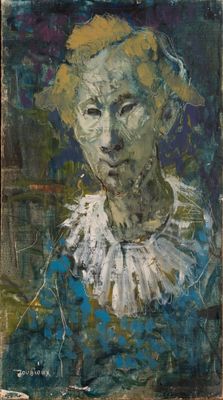 an image of a painting of a woman in a blue dress