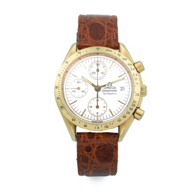 a close up of a watch with a brown strap on a white background