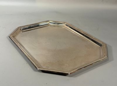 silver plated octagonal tray on white background