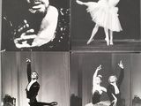 four black and white photos of a man and a woman in ballet costumes