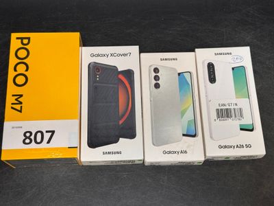a box of three samsung galaxy m27s and a box of galaxy m27s