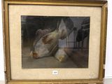 tableau représentant une vache couchée par terre, dans un cadre