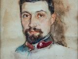 portrait d'un homme barbu portant un nœud papillon rouge