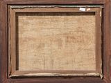 an old picture frame with a piece of paper taped to it