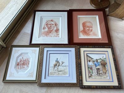 Ayèv MEDJEV Ensemble de 5 pièces encadrées sanguines ou aqua…
