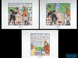 three cartoon pictures of a man in a top hat and a woman in a top hat and a man in a top hat and a woman in a top hat