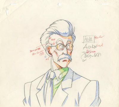 dessin représentant un homme à lunettes et moustachu, en costume