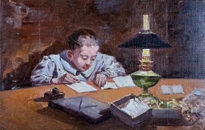 Enrique ATALAYA (1851-1913) Enfant studieux Huile sur carton…