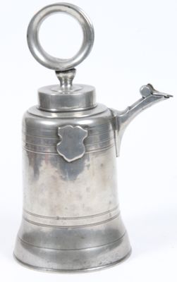 a silver tea pot with a handle on a white background