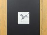 painting of a running zebra in a frame with a black background