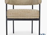 a close up of a chair with a beige upholstered seat