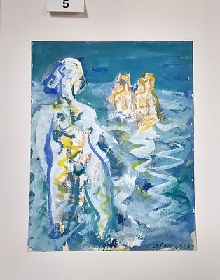 un tableau représentant une femme debout dans l'eau