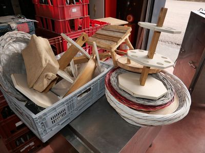 many baskets of different types of items on the table