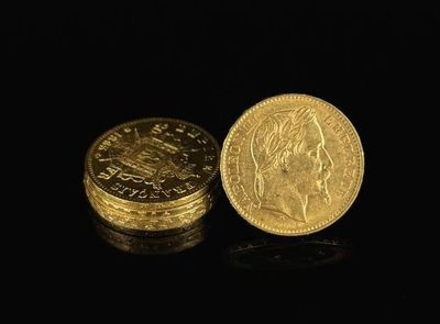 FRANCE - NAPOLÉON III. Réunion de cinq pièces de 20 francs o…