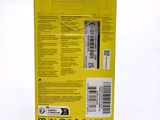 a yellow box with a black and white label on it