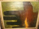 a picture of a painting of a hand and a fire