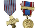 two medals and a medal on a white background with a red, white and blue ribbon
