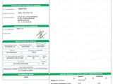 a green and white document with a barcode on it