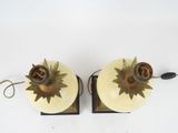 pair of art deco table lamps with sunbursts on brass bases