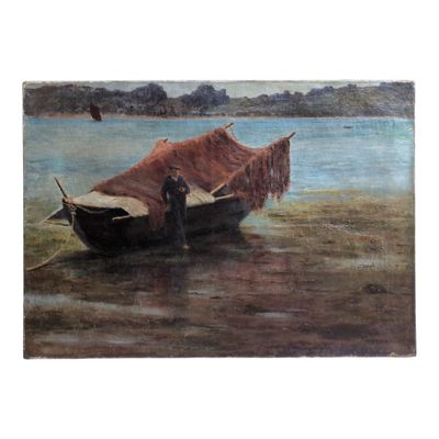 TOUSSAINT (XIX-XXème) Pêcheur et sa barque