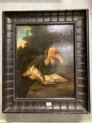 un tableau représentant un vieil homme en train de lire un livre