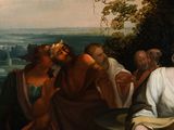 a painting of a group of people sitting around a table