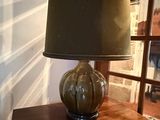 a lamp that is on top of a wooden table