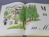 an open book with a picture of a village in it