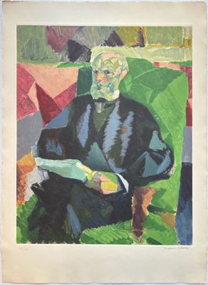an image of a painting of a man sitting in a chair