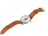 a close up of a watch on a white background