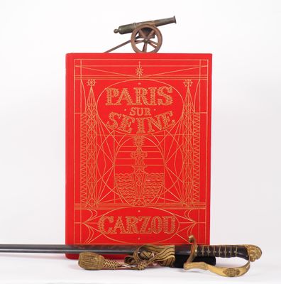 an image of a red book with a sword on top of it