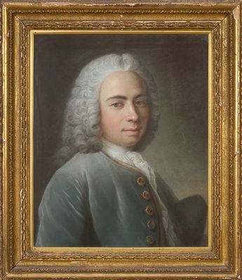 a painting of a man with white hair wearing a blue coat