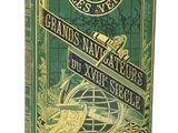 un livre vert orné d'une inscription dorée et d'un globe terrestre