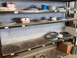 a shelf that has many different types of wires on it