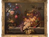 painting of a still life of fruit and flowers on a table