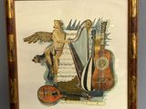 painting of an angel playing a harp and a guitar on a wall