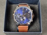 michael korsch men ' s watch with blue dial and brown leather strap