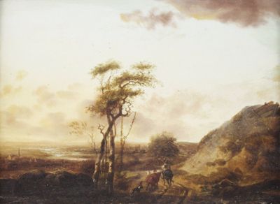 un tableau représentant un homme et un cheval dans un champ